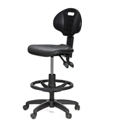 כסא מעבדה ושרטט גבוה טופ פוליאוריטן שחור עם חישוק רגליים | קפרה