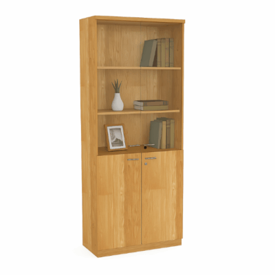 ארון ספרים כוננית עץ עם דלתות זכוכית ודלתות עץ | קפרה