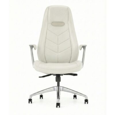 כסא מנהלים לבן קרמי דגם רוני ברוז' עם גב גבוה וריפוד דמוי עור איכותי