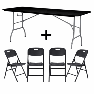 שולחן מתקפל+4 כיסאות מתקפלים בצבע שחור מבית קפרה