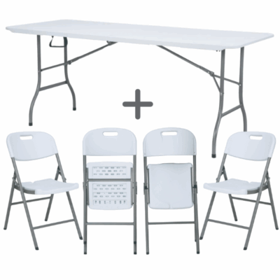 שולחן מתקפל+4 כיסאות מתקפלים בצבע לבן מבית קפרה