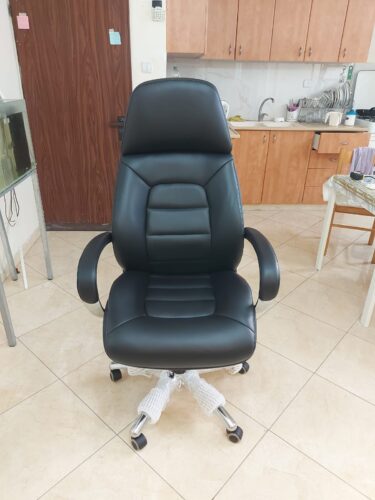 כסא מנהלים לכבדי משקל (140 ק״ג) עור אמיתי ריינג’רס שחור – גב גבוה, מגיע מורכב photo review